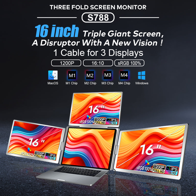 FHD 1200P IPS Quad Monitor 16 Inch Portable Triple Extended Screen Laptop