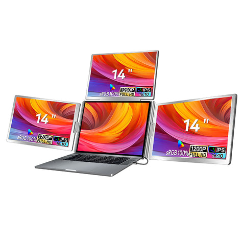 Top Flip 180° Trifold 360° Rotation 3 Display LCD Monitor 14 Inch Placed on the Desk Compatible With 12-17'' M1,M2,M3 Mac